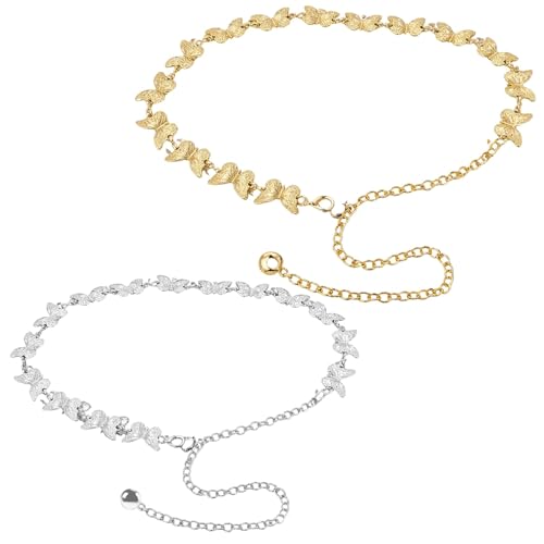 EcuhiRn Two-Pack Butterfly Belt, Including Gold And Silver, Waist Chain for Y2K Fashion and Festival Outfits, Butterfly Waist Chain Set with Polished Alloy Construction
