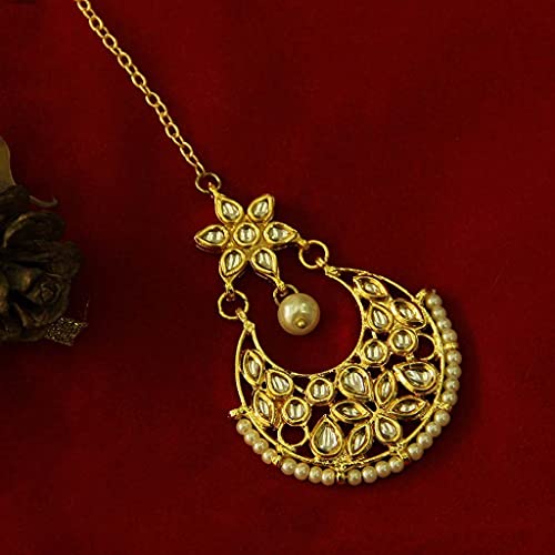 Plated Pearls and Kundan Studded Chandbali Style Maang Tikka