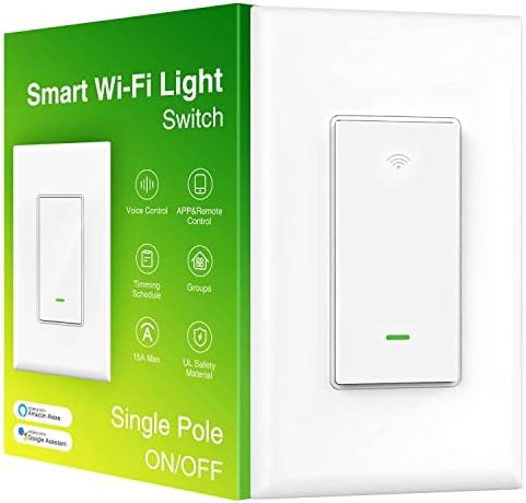 WISEBOT Smart Switch, 2.4Ghz Wi-Fi Smart Light Switch Works with Alexa, Google Assistant,Needs Neutral Wire,Single-Pole,UL Certified,Remote Control,Schedule,1 Pack