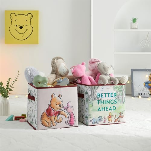 Image of Disney Winnie the Pooh Storage Cubes, Set of 2 Fabric Storage Bins with Handles, 10x10 Collapsible Cube Organizer Baskets for Nursery, Kids Room, Playroom, Closet & Shelf Storage