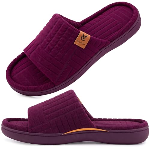 Image of VeraCosy Ladies Open Toe Slippers Soft Terry Cloth Indoor Slip on Women's House Shoes