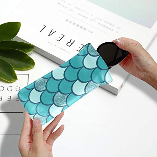 Moyyo Turquoise Glitter Fish Mermaid Scales Eyeglass Pouch Squeeze Top Portable Sunglasses Bag Pouch Pu Leather Eyeglass Goggles Case Cosmetic Holders Mulituse For Women Girl #TOP4