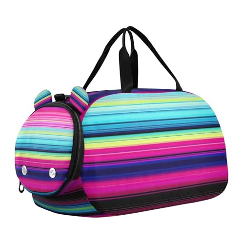 YETTASBIN Sport Travel Duffel Bag for Girls Boys, Mexican Serape Stripes Large Waterproof Weekender Overnight Bag, Detachable Shoulder Strap Gym Bag with Shoe Compartment & Wet Pocket
