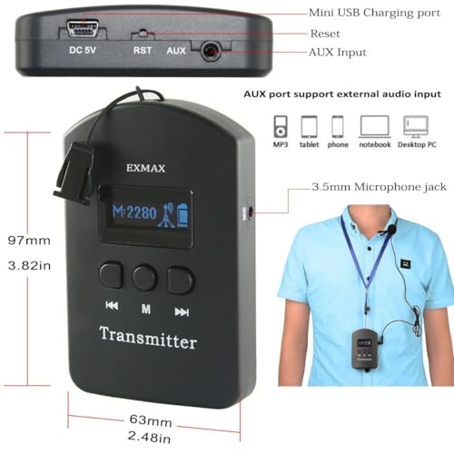 EXMAX EXD-101 Sistema inalámbrico de guía de audio 2.4G para recepción VIP, reuniones, capacitación y exposiciones (2 transmisores 30 receptores, estuche de carga de 32 ranuras) miniatura 4