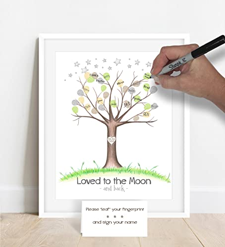 Love You To The Moon And Back Baby Shower Fingerprint Tree, Unframed, Personalized Unframed Thumbprint Poster, Twinkle Twinkle Little Star #TOP3