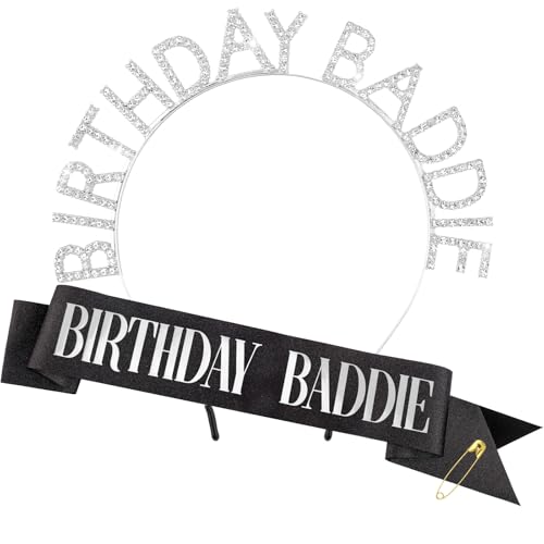 FASOTY Birthday Tiara Crown and Sash for Women, Birthday Baddie for Party