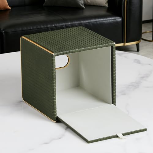 Square PU Leather Tissue Box Cover with Magnetic Closure, Decorative Tissue Holder & Storage Container for Bedroom, Living Room, Dining Room, Bathroom, Countertop, Desk (Square Green) by naiwenmoer - Used condition - Image 4