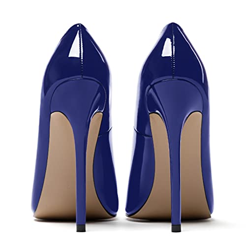 WAYDERNS Women's Slim Solid Round Toe Patent Slip On Stiletto High Heel Pumps Shoes 4.7 Inch4