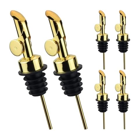 Pafusen 6 Pack Auto Flip Olive Oil Dispenser, Liquor Pour Spout, Oil Dispenser for Kitchen, Easily Turn Your Bottles into Dispensers for Liquor, Vinegar, Coffee Syrup or Oils, Weighted Pourer, Gold Cover