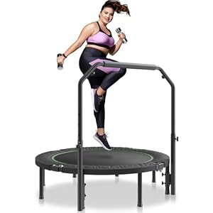 VEVOR Mini Trampoline Pliable, 1315 mm, Fitness rebounder, Charge Max. 205 kg, Stable et Silencieux avec poignée en Mousse réglable en Hauteur à 4 Niveaux, pour entraînement intérieur/Jardin Adultes