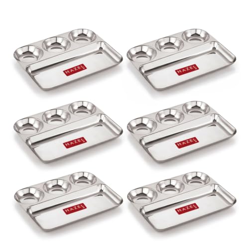 Image of HAZEL Stainless Steel 4 in 1 Section Plate Meal Tray Set of 6 for Office