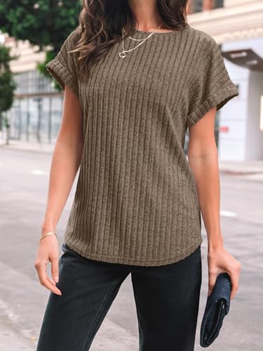 Image of AUTOMET Womens Short Sleeve Tops Fall Shirts 2026 Lightweight Sweater | Dressy Casual Blouse, Fashion Summer Clothing, Cute Spring Outfits, Business Work Tunic, Trend Boho