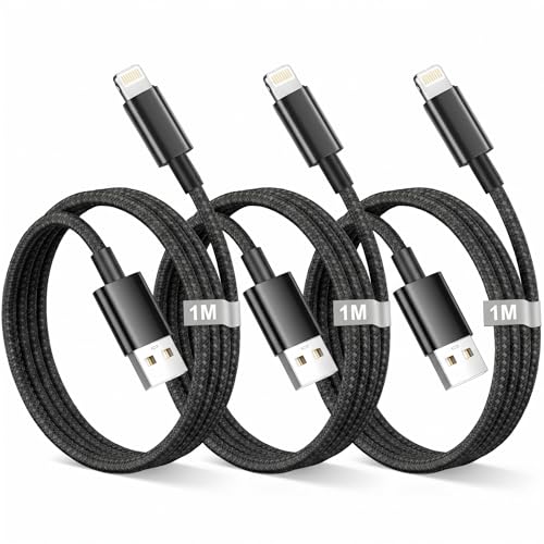 Image of iPhone Charger Cable 1M 3Pack,[MFi Certified] USB A to Lightning Cable Nylon Braided,iPhone Fast Charger charging Lightning cable Wire Lead for iphone14 13 12 11 Pro/Pro Max X/XR 8 7 6 5 SE,iPad,iPods