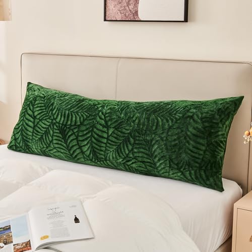SOCHOW Body Pillow Cover 21x54 Inches, Super Soft and Cozy Leaves Textured Fleece Long Body Pillowcase with Zipper Closure,1 Pack, Olive Green