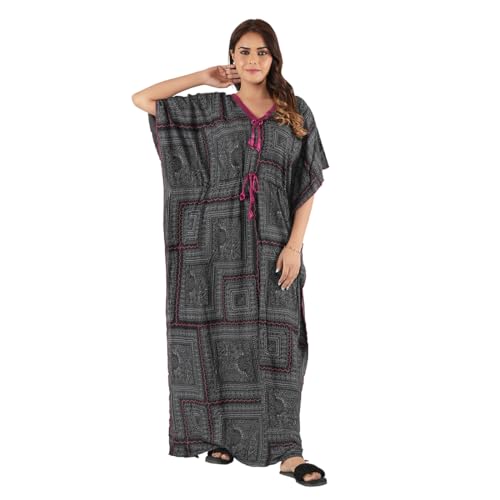 Image of Kaftan Printed Cotton Maxi Dress /Nighty /Nightdress for Ladies /Girls /Women | Free Size