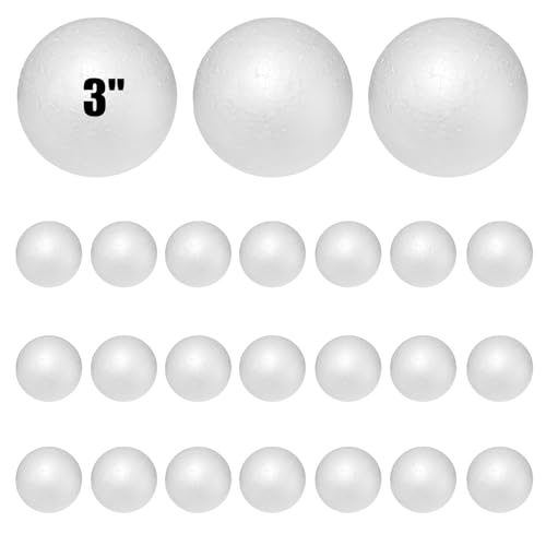 Styrofoam Balls 3 Inch,24PC Large White Foam Ball for Crafts, DIY Craft Giant Foam Balls for Home and School,Smooth Solid Round for Arts and Craft Project (Styrofoam-3in-24pc)