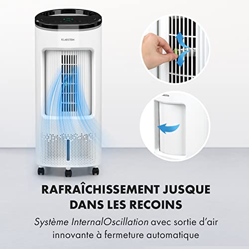 Klarstein Rafraichisseur d'Air Mobile, Refroidisseur d'Air par Evaporation 4-en-1, Mode Nuit Silencieux, Humidificateur, Refroidisseur Portable, Ventilateur Glacon 7L, 65W, Débit d'Air 330m³/h, Blanc - Image 4
