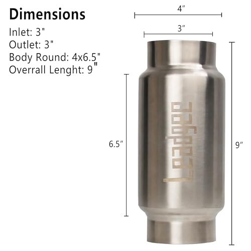 Image of 3 inch Inlet&Outlet Exhaust Resonator,9 inch Overall Length Center Straight Through Stainless Steel Muffler,Polished