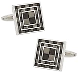 Cuff-Daddy Men's Black and Gray Checkerboard Cufflinks with Travel Presentation Gift Box Fashion Jewelry Accessory