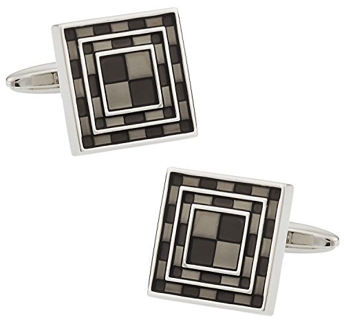 Cuff-Daddy Men's Black and Gray Checkerboard Cufflinks with Travel Presentation Gift Box Fashion Jewelry Accessory