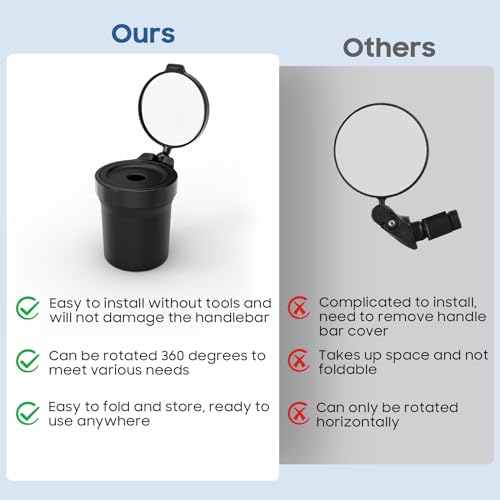 MoKo 2 Pcs Bike Mirrors, 360° Rotatable Bicycle Mirrors for