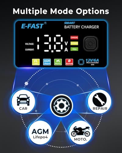 Image of Fully Automatic Car Battery Charger 6A 6V /12V，Bike Battery Charger,Battery Charger for Car and Bike,Suitable for Most Battery Types, Including Calcium, Gel, AGM, Wet Lead-Acid Batteries