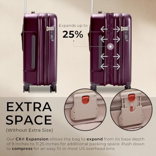 Briggs & Riley Essential 22" Carry On Expandable Spinner - Luggage for Travel, Suitcases with Wheels, Hardside Rolling Bag for Men & Women, Self-Repairing Zipper - Sympatico Collection, Plum3
