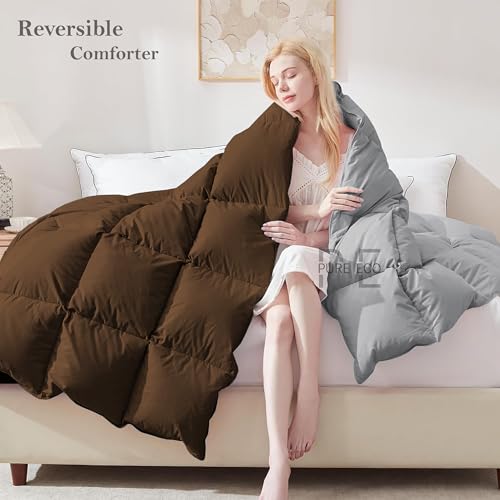 Image of PURE ECO Reversible Comforter Single Size - Soft Microfiber 300 GSM Comforter for Winter - Soft & Luxury Design Duvet /Blanket Single Size (60 inchX90 inch) - Chocolate Brown /Silver Grey Color