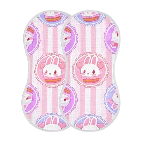 2 Pack Baby Burp Cloths, Soft Absorbent Burping Cloths for Babies, Cotton Milk Spit Up Rags, Large Size for Newborns, Baby Boys and Girls (Pastel Bunny Faces)2