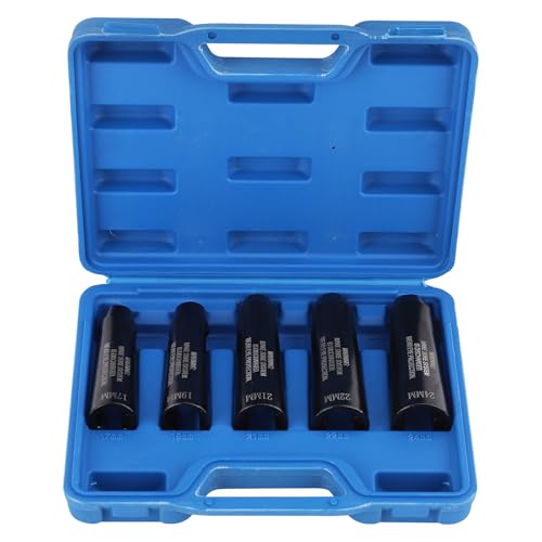 maXpeedingrods 5Pcs 12090 Fuel Line Socket Set 3/8 Drive Ratchet Fuel Injection Flare Nut Socket 17mm 19mm 21mm 22mm 24mm for Audi VW BMW Ford Cummins Engines
