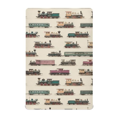 Image of Vintage Trains Beige Crib Sheets Soft Breathable Fitted Baby Crib Sheets Mattress Cover for Girls Boys, 52 inch x 28 inch x 9 inch