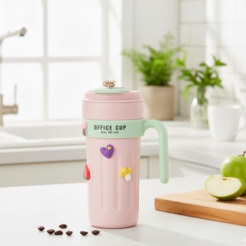 Image of NYRWANA Smart Coffee Travel Mug 650ml | 304 Stainless Steel Vacuum Insulated Cup | LED Touch Screen Temperature Display | Leak-Proof Flask for Hot & Cold Drinks, Office, Travel & Outdoor (Pink Green)