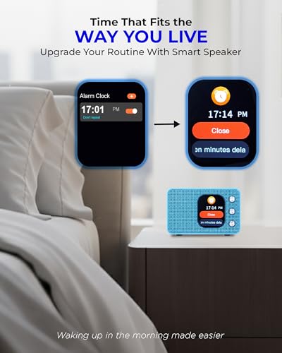 Image of WHITE SQUARE Mini Wireless Bluetooth Speaker 10W with Touch Screen, BT 5.4, 6H Battery, Type-C Charging, Dual Connectivity, Smart Display with Calendar, Calculator & Weather, Portable Speaker