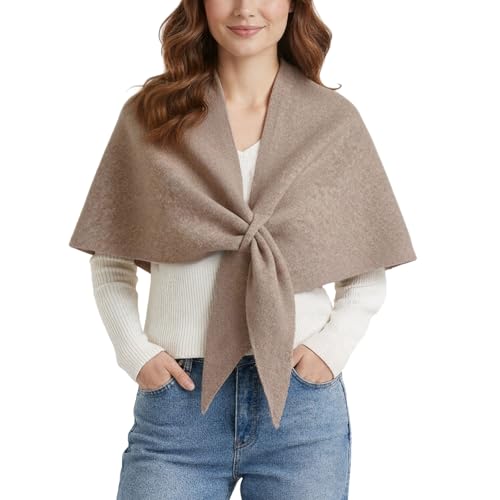 Baonmy Pashmina Shawl Wraps Women Knitted Shrugs Cashmere Cardigan Shoulder Top Sweater Scarf Rave Outfit for Evening Dresses (Khaki Onesize)