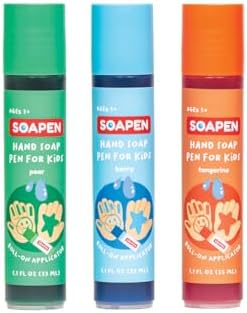SOAPEN Kids’ Roll-On Hand Soap | As Seen on Shark Tank | Fun, Colorful Soap Pen | Encourages Proper Handwashing | Nourishing, Paraben Free | 3 Pack (Pear/Berry/Tangerine)