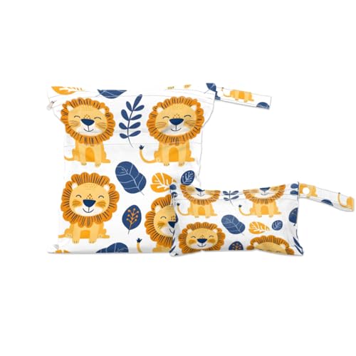GzLeyigou 2 Set Lions Wet Dry Bags for Baby Cloth Diapers Reusable Storage Bag for Travel,Beach,Pool,Daycare,Stroller,Gym,Laundry,Dirty Clothes,Swimsuits & Wet Clothes, Wet Bag