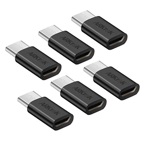 ARKTEK USB-C Adapter, Type C (Male) to Micro USB (Female) Aapter Data Syncing and Charging Convert Connector with 56K Resistor for S20 Note 10, Pixel 4 and More (Black, Pack of 6)