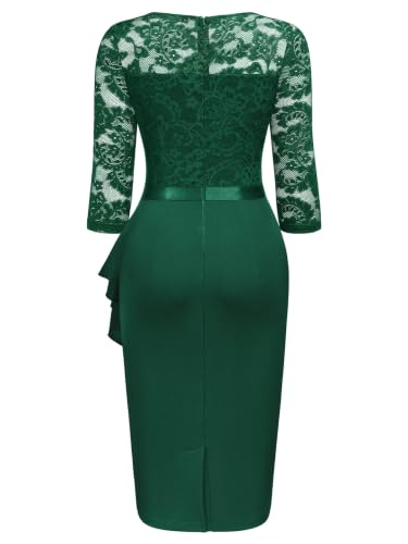 Image of Miusol Women's Retro V Neck Floral Lace Ruffle Style Cocktail Party Dress
