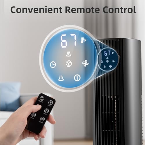 Image of Antarctic Star Tower Fan Portable Floor Fans 85Oscillating Fan Quiet Cooling 12H Timer Remote Control Standing Bladeless Electric 3 Wind Speeds 4 Modes Bedroom Office,36 inch, Grey