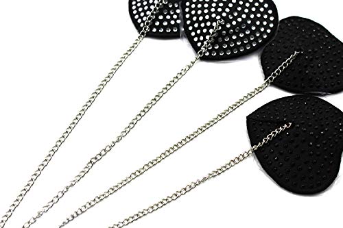 Amamcy 2 Pairs Sparkle Rhinestone Sexy Nipple Cover With Metal Chain Reusable Self-Adhesive Breast Pasties For Women Lady Honeymoon Black #TOP5