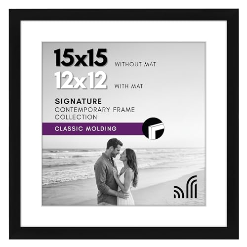 Americanflat 15x15 Picture Frame - Matted to 12x12 - Black