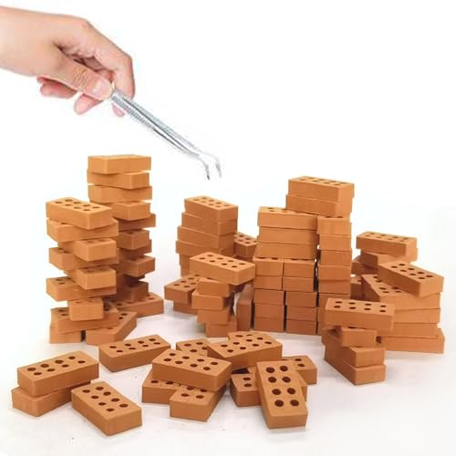 RHQFDM 100 Pezzi Mini Mattoncini,2cm Mattoncino in Miniatura,Piccoli Mattoni da Costruzione Set,Per Costruire Case in Miniatura