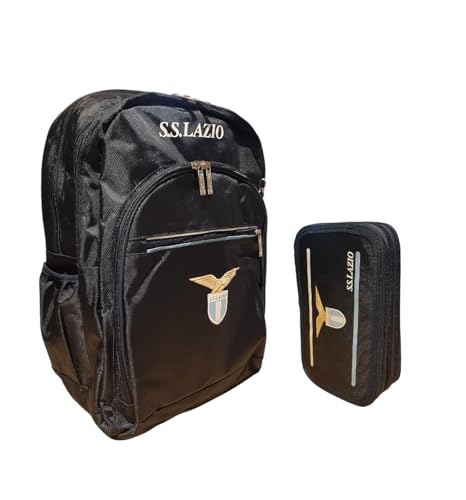 PRESTIGE & DELUXE ZAINO SCUOLA SS LAZIO UFFICIALE + ASTUCCIO 3 PIANI PIENO + portachiave calcio + 10 penne colorate