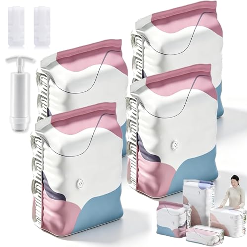 Image of No‑pump Vacuum Storage Bags - 3-Sec Fast Compression, 80% Space Saving, Upgrade Reusable Large 3d Cube Vacuum Seal Bags, Keeps Clothes Dry & Dust‑Free, Press & seal,L /31.5 x 39.4 x 11.8 in:4Pcs