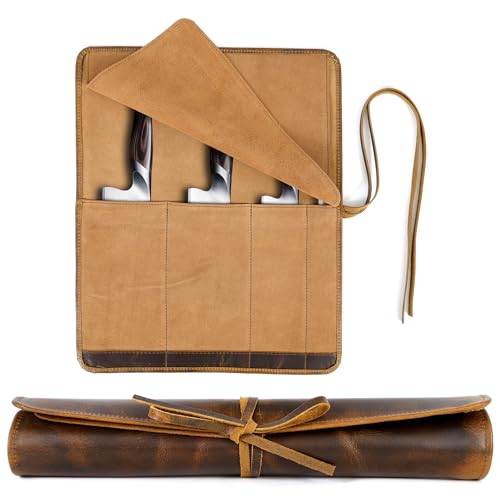 ELIZO Leather Knife Roll Bag 4 Slots