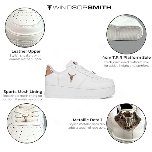 Windsorsmith Womens White Chunky Leather Platform Trainers Sneakers - Rich2
