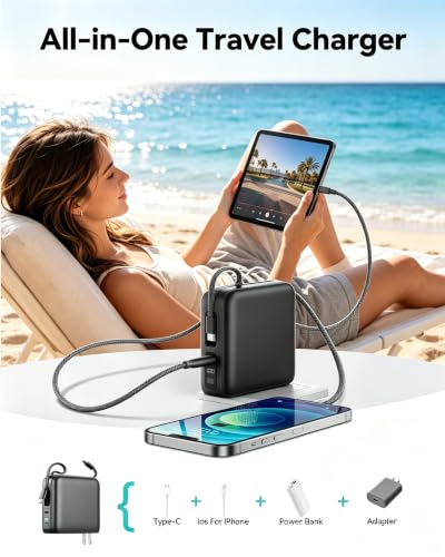 20000mAh Portable Charger, 22.5W Power Bank Built-In Cables and AC Plug - image 3
