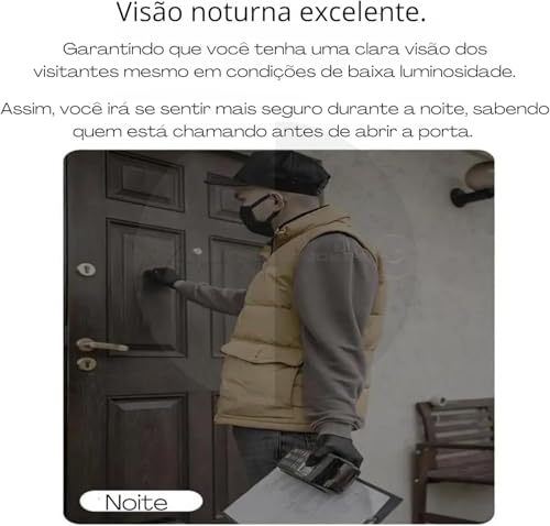 Campainha Inteligente com Câmera HD Integrada, Detecção de Movimento PIR, Alarme de Segurança, Inter