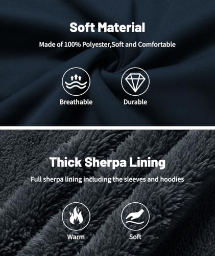 Image of Little Beauty Fleece Hoodies for Men Winter Thick Jackets Sherpa Lined Zip Up Sweatshirt With Kanga Pocket