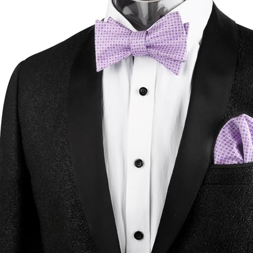 Image of Alizeal Mens 2pcs Solid Self-tied Bow Tie Set | Alizeal Mens 2pcs Self-tied Solid /Animal Bow Tie and Pocket Square Set Perfect for Wedding Business Formal Events
